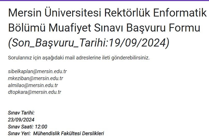 Enformatik Muafiyet Sınavı Duyurusu detayı için tıklayınız